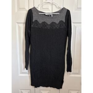 Three Dots Gray Lace Accent Lambswool Cashmere Sweater Dress Small NWT